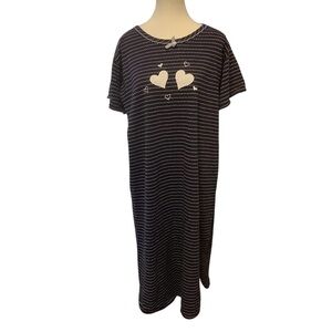 TRADITION BLUE & WHITE STRIPED/ EMBROIDERED HEARTS/ NIGHT GOWN/ PAJAMA/ Size S